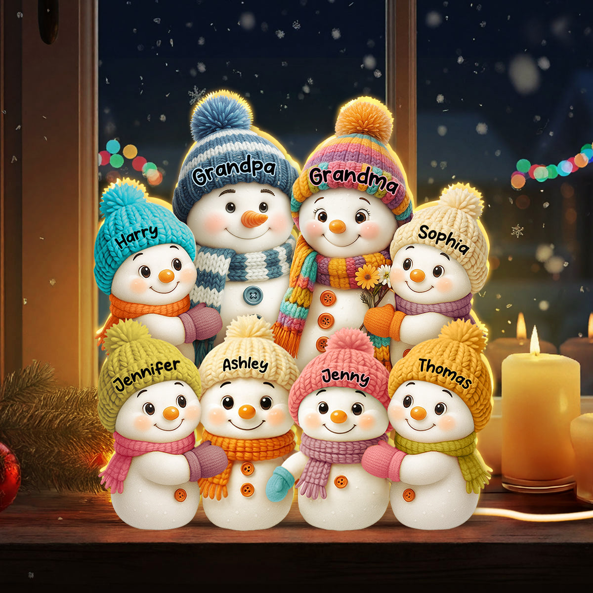 3D Effect Snowman Grandma, Grandpa, Grandparents and Grandkids Personalized Light Box - Christmas Gift for Family, Grandma, Grandpa