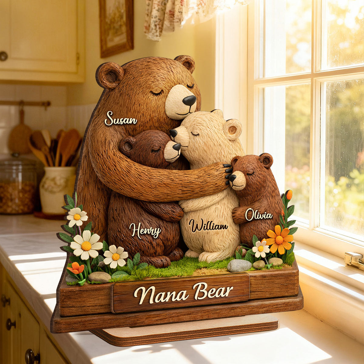 Mama Bear - Personalized 2-Layered Wooden Plaque - Sentimental Gift for Mom, Grandma