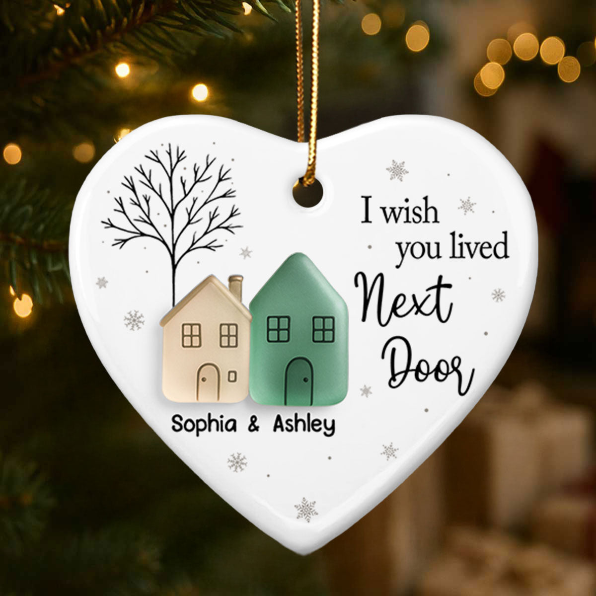 I Wish You Lived Next Door 3D Effect Sea Glass - Personalized Ceramic Ornament With Acrylic - Christmas Gift for Best Friends