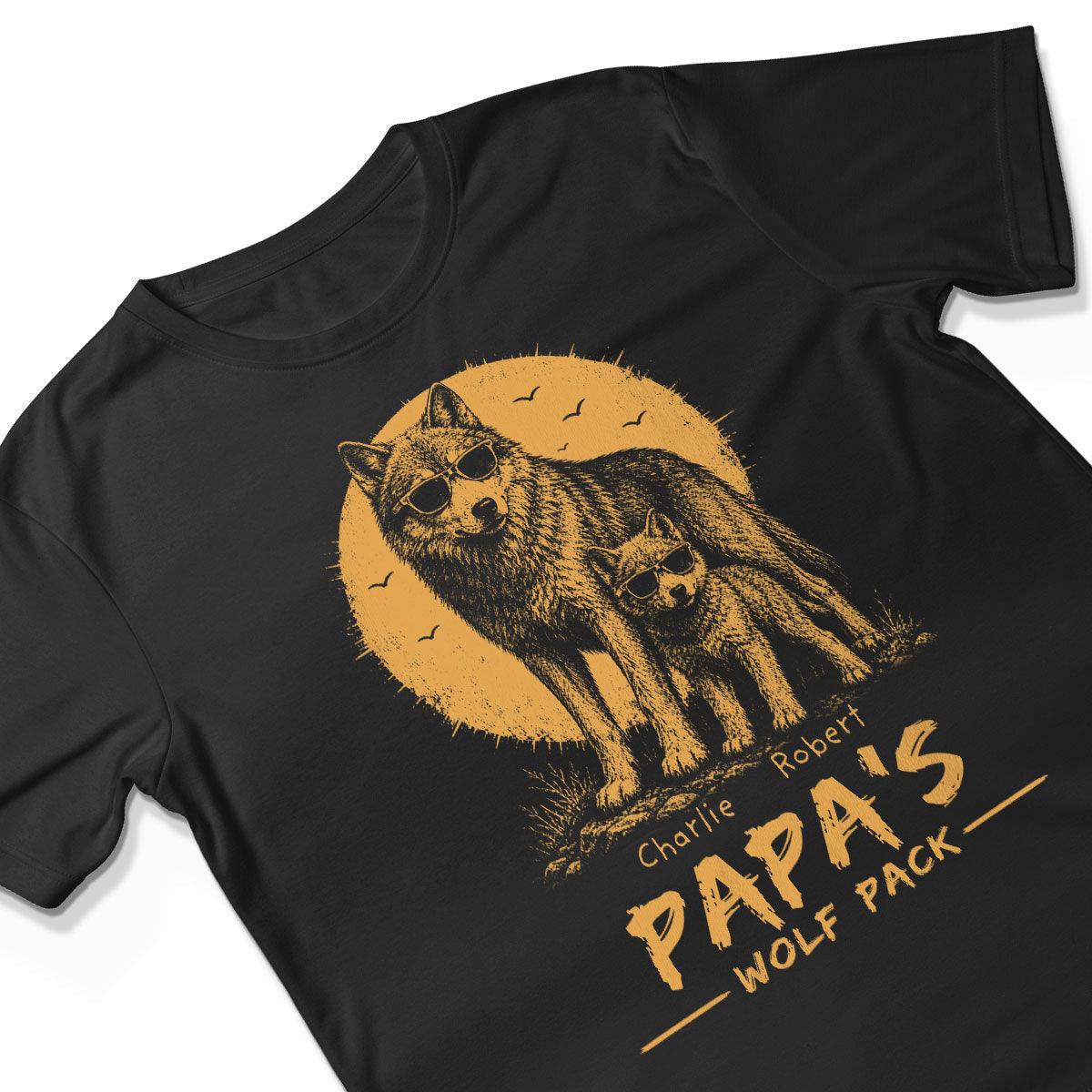 Retro Yellow Vintage Dad Grandpa Papa Wolf Pack - Personalized Shirt - Father's Day Gift For Dad, Husband
