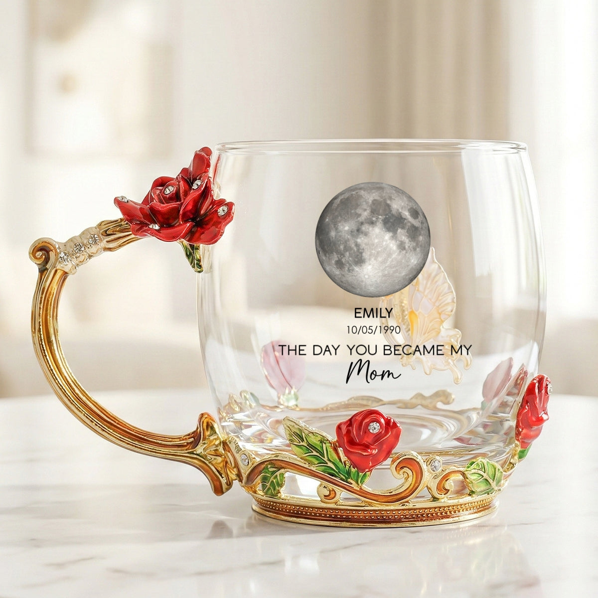 The Days You Became Our Mom - Personalized Enamel Flower Tea Cup - Gift For Mom