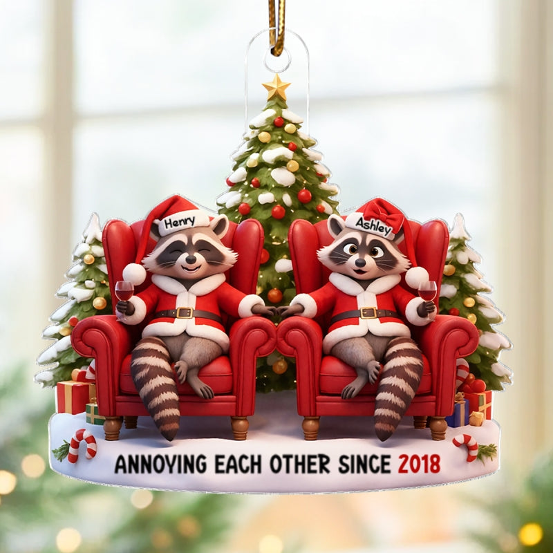 Funny Raccoon Couple Annoying Each Other - Personalized Acrylic Ornament - Christmas Gift for him, Gift for her