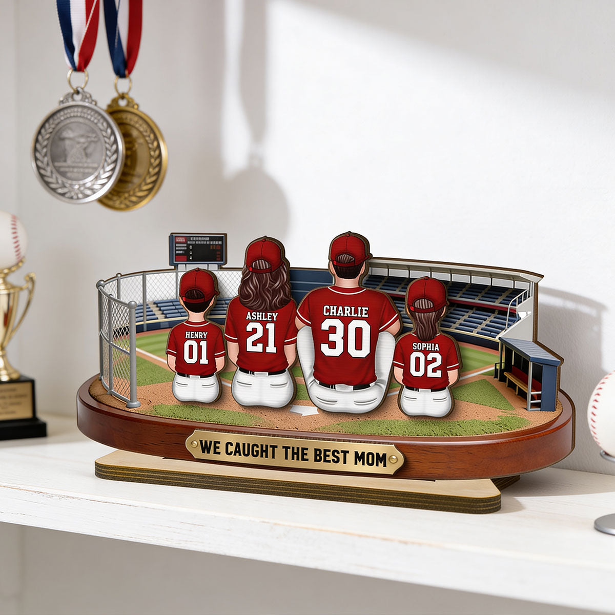 Baseball Family Daddy's Mommy's Dream Team - Personalized 2-Layered Wooden Plaque -  Gift For Baseball Dad, Mom