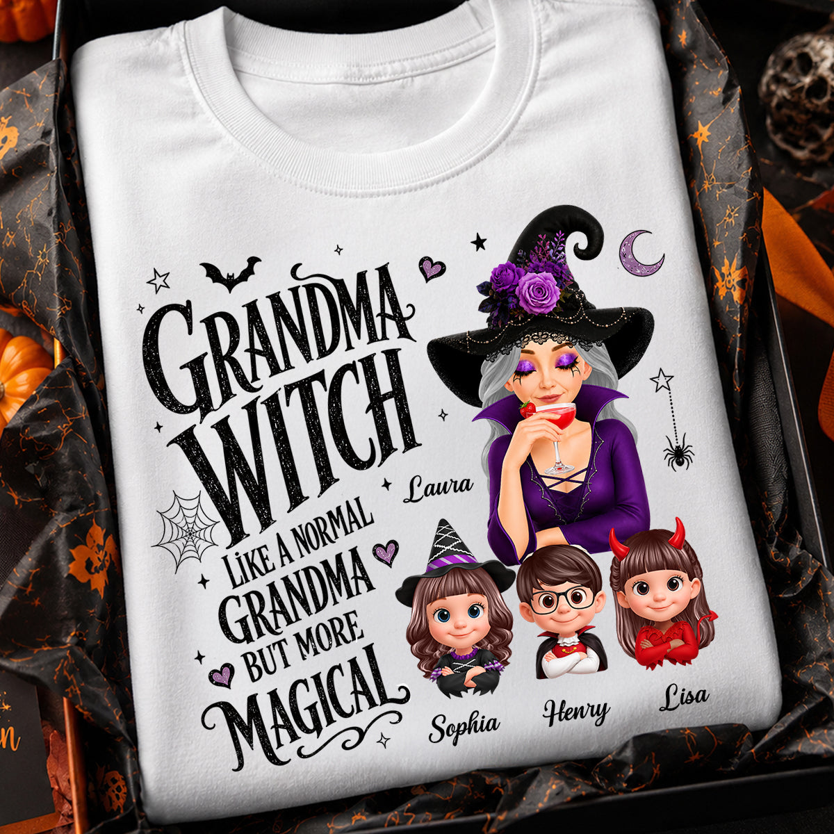 Grandma Witch More Magical - Personalized Shirt - Trendy Halloween Tee for Grandma
