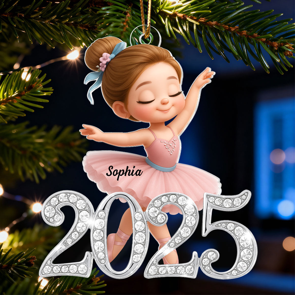 2025 Shining Effect Ballerina Girl - Personalized Acrylic Ornament - Christmas Gift for Kids, Grandkids