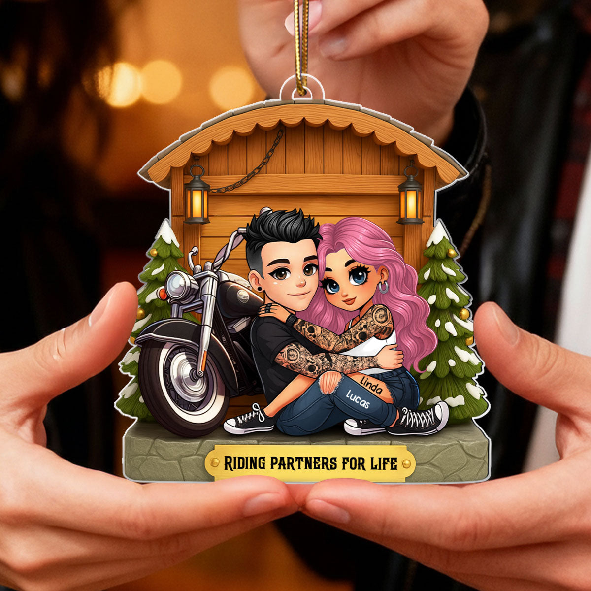 Biker Couple - Personalized Acrylic Ornament - Gift for Biker Couple