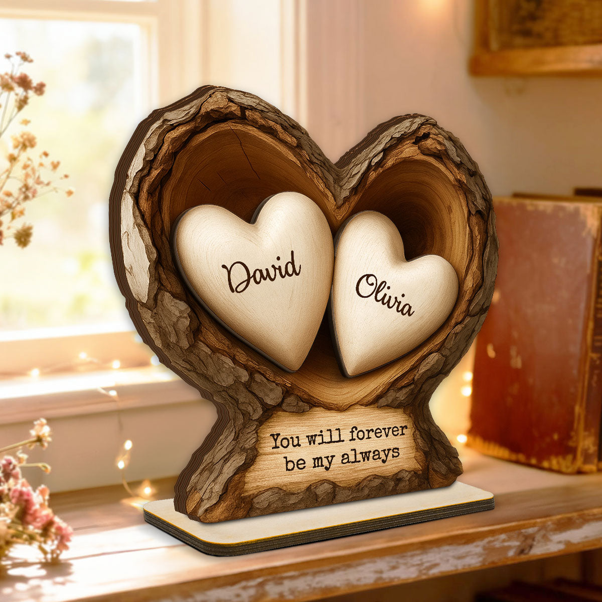 Custom Wooden Tree Hole Heart - Personalized Wooden Plaque - Gift for Couple