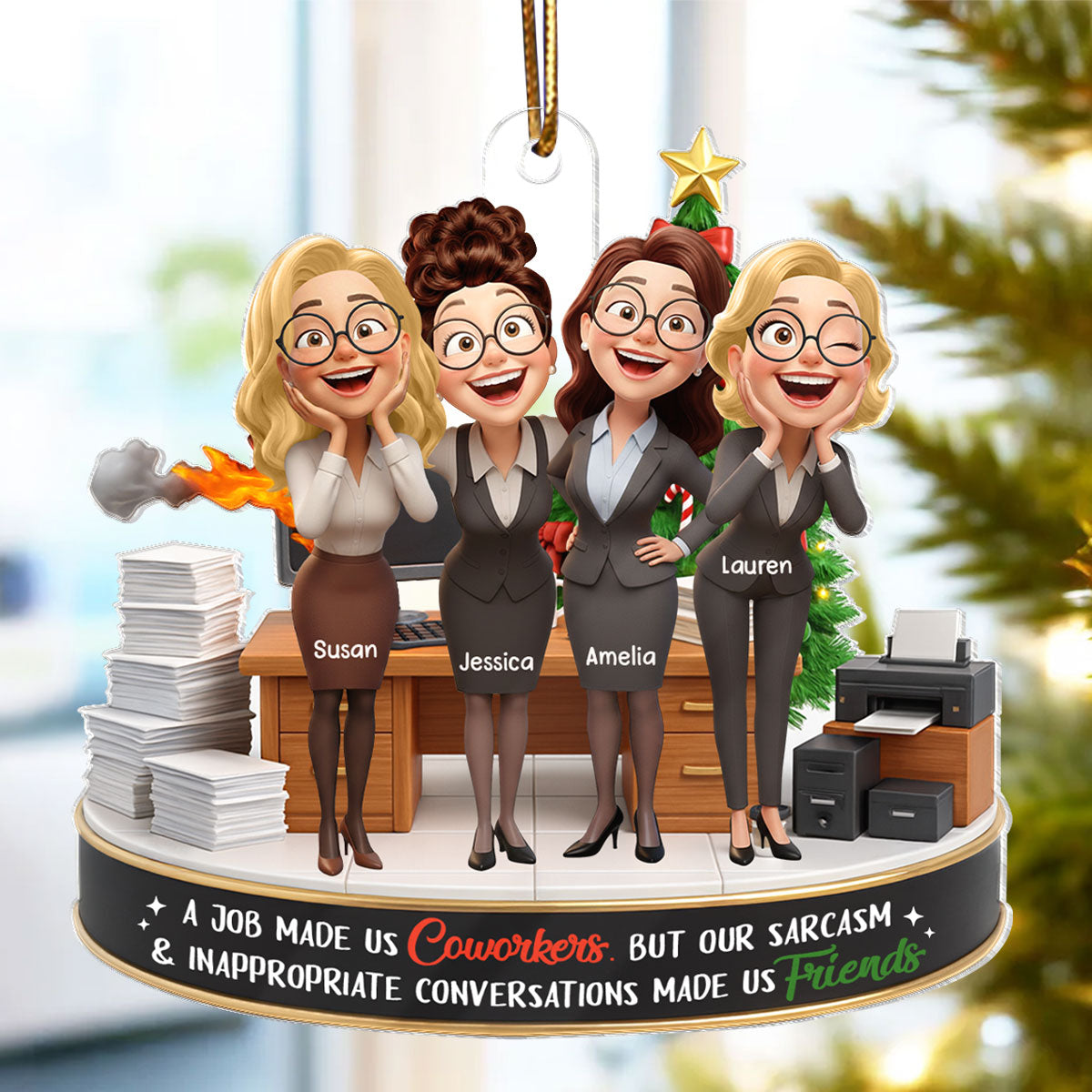 A Job Made us Coworkers - Personalized Acrylic Ornament - Funny Christmas Gift for Work Besties