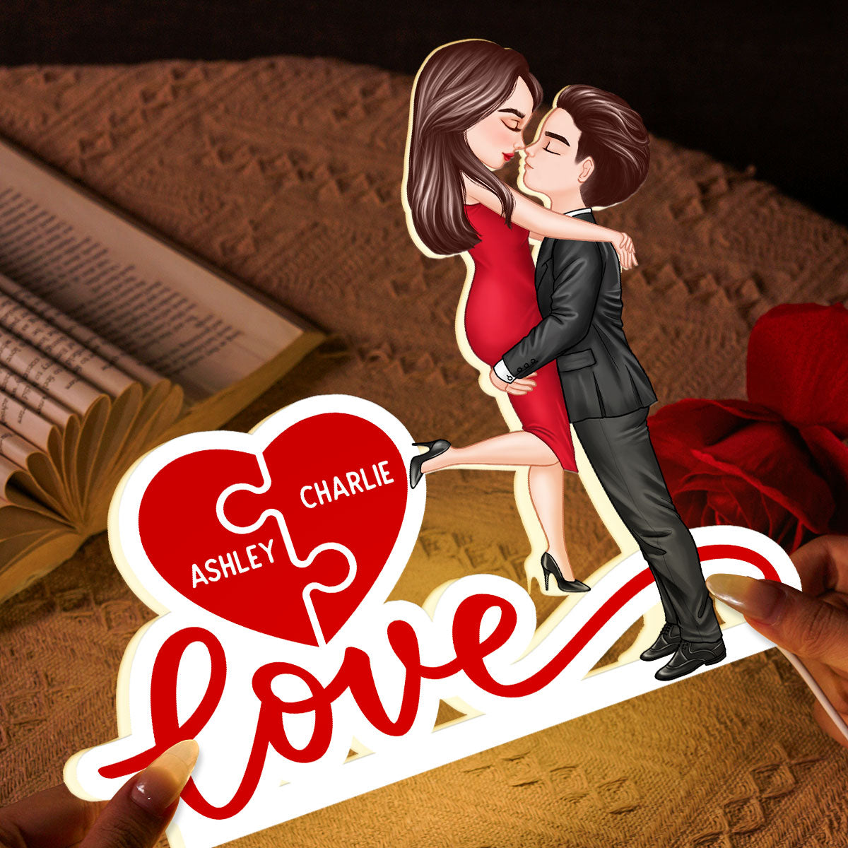 Couple Hugging Kissing Eternal Love - Personalized Light Box - Valentine's Day Gift For Him or Her
