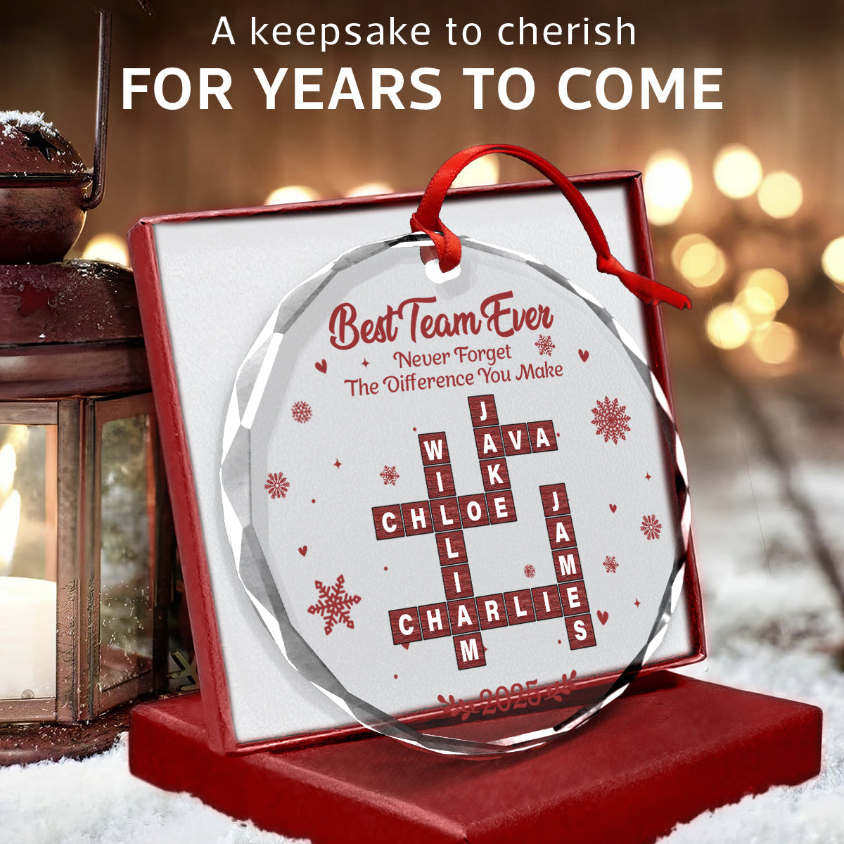 Best Team Ever Crossword - Personalized Glass Ornament - Christmas Gift for Co-worker
