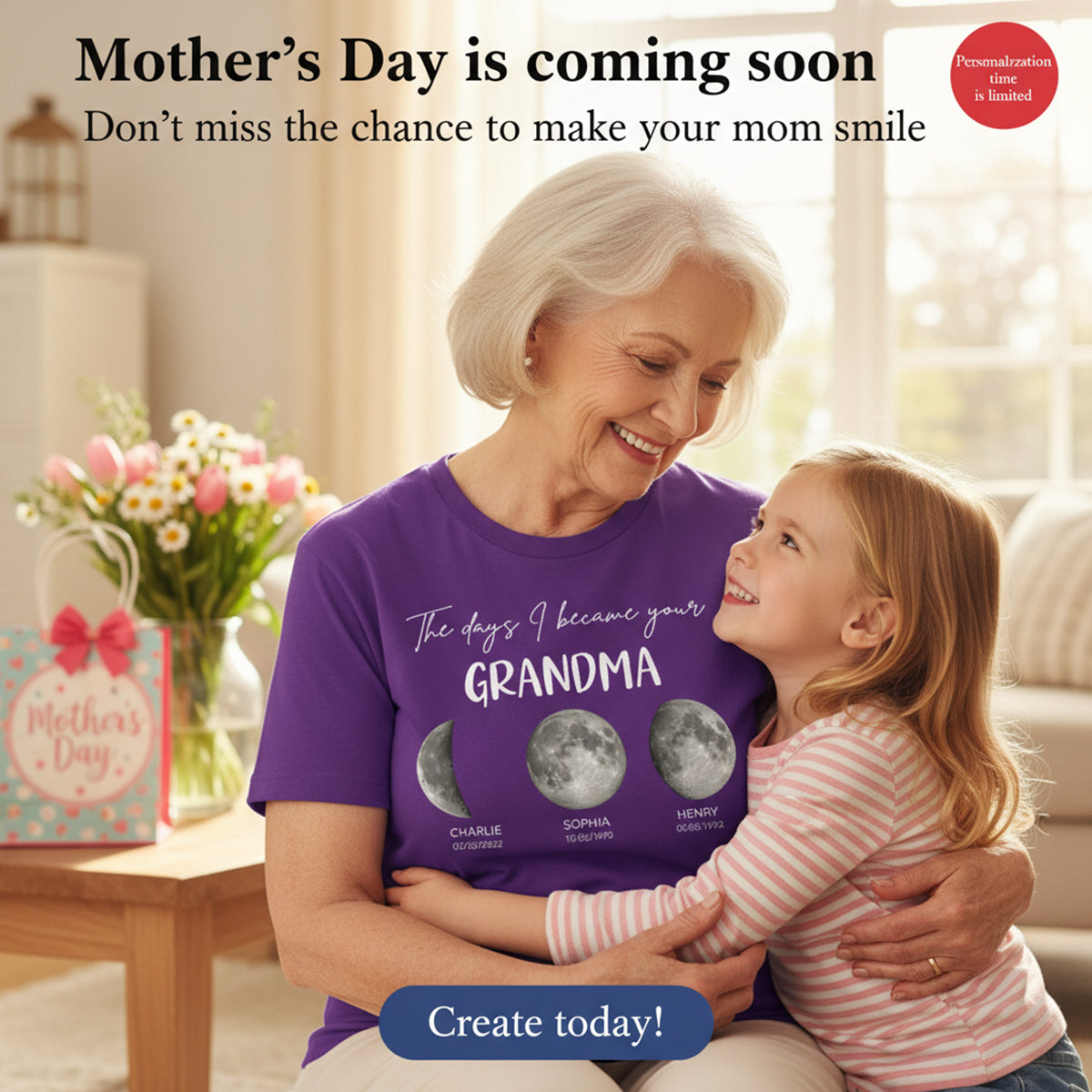 The Days I Became A Grandma Custom Grandkids Birth Moon Phase - Personalized Shirt - Mother's Day Gift For Grandma
