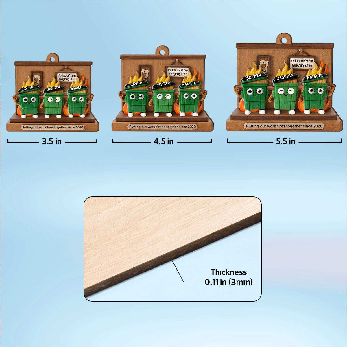 3D Effect Dumpster Fires In Office Scene - Personalized Wooden Ornament - Funny Gift For Colleagues, Work Besties