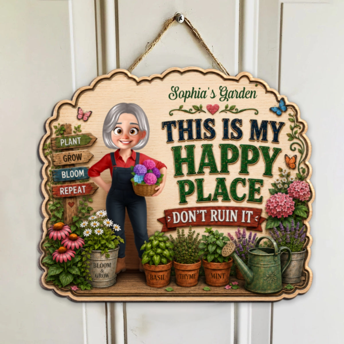This Is My Happy Place Don't Ruin It Gardening Girl - Personalized Garden Wooden Sign - Home Garden Greenhouse Outdoor Decor