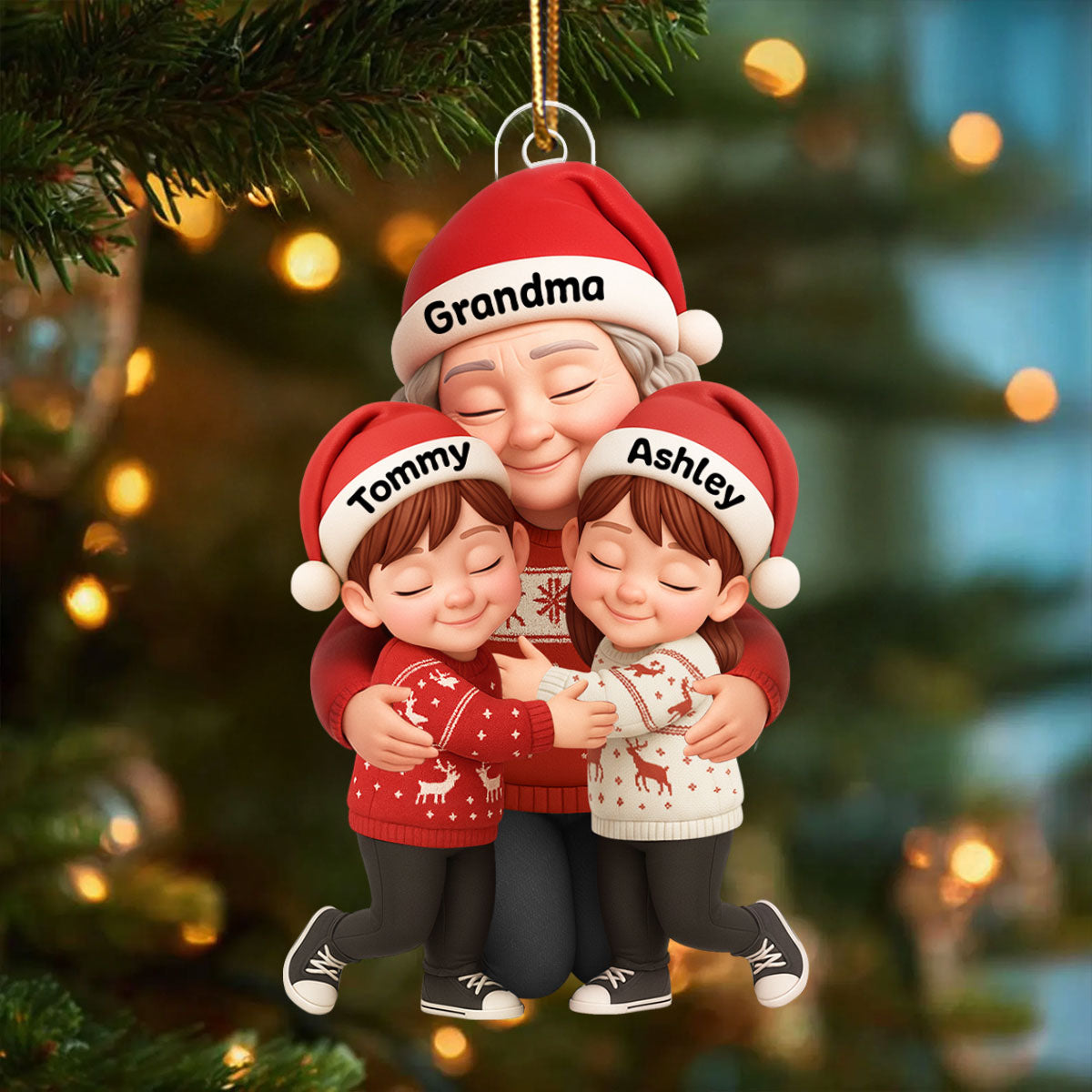 Grandma’s Loving Embrace – Custom Ornament with Grandkids’ Names – A Cherished Christmas Keepsake for Grandma, Grandkids