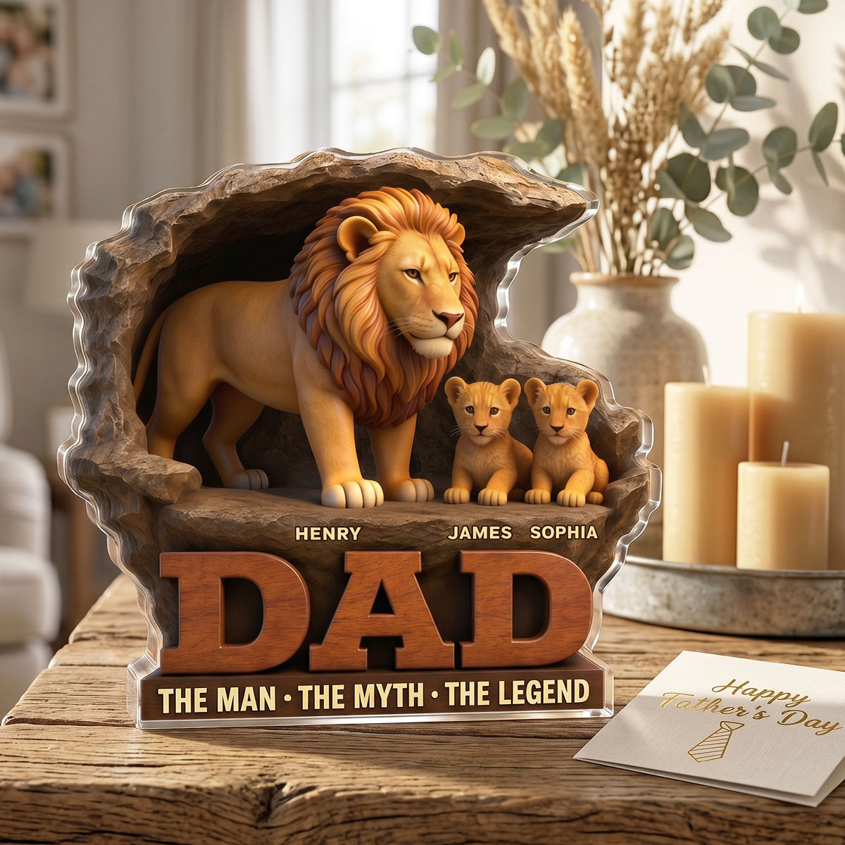 Lion Dad The Man The Myth The Legend - Personalized Acrylic Block Plaque - Cool  Gift For Dad