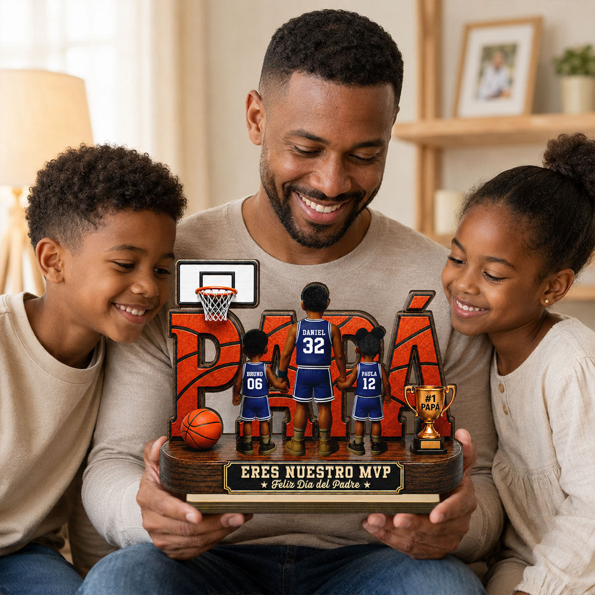 Leyenda Papá Basquetbolista, Tú Eres Nuestro MVP - Placa de Madera Personalizada de 2 Capas - Regalo del Día del Padre para Papá