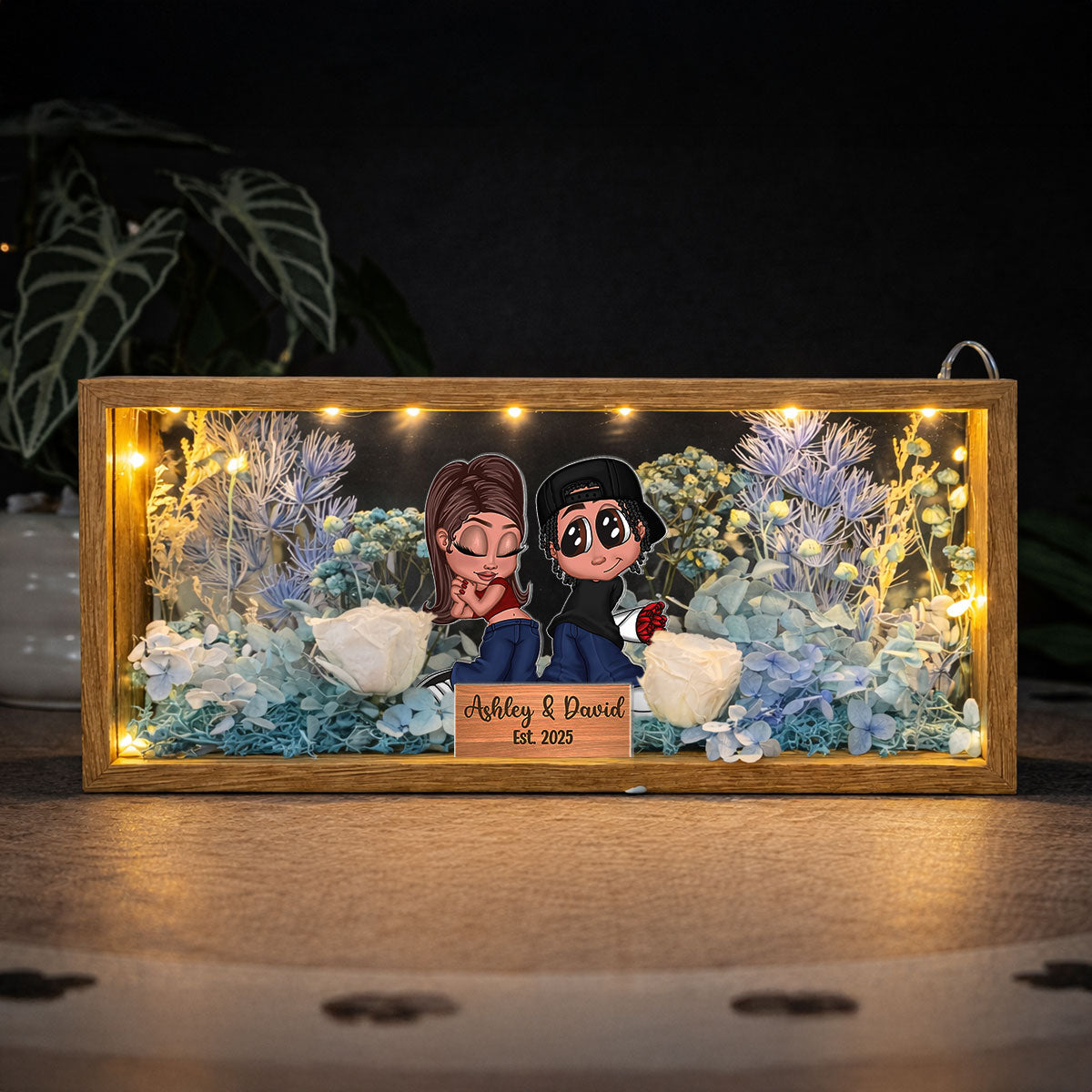 Eternal Love Y2K Couple - Personalized DIY Flower Shadow Box LED Night Light - Valentine's Day Gift, Anniversary Gift, Wedding Gift For Couple, For Him, For Her