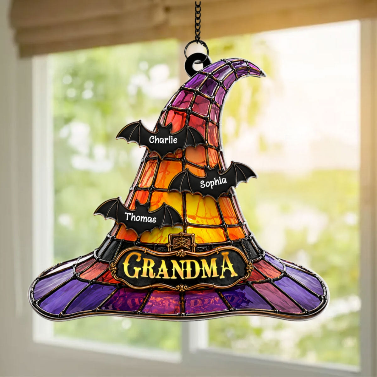 Grandma Witch Hat - Personalized Acrylic Suncatcher - Halloween Decor for Grandma