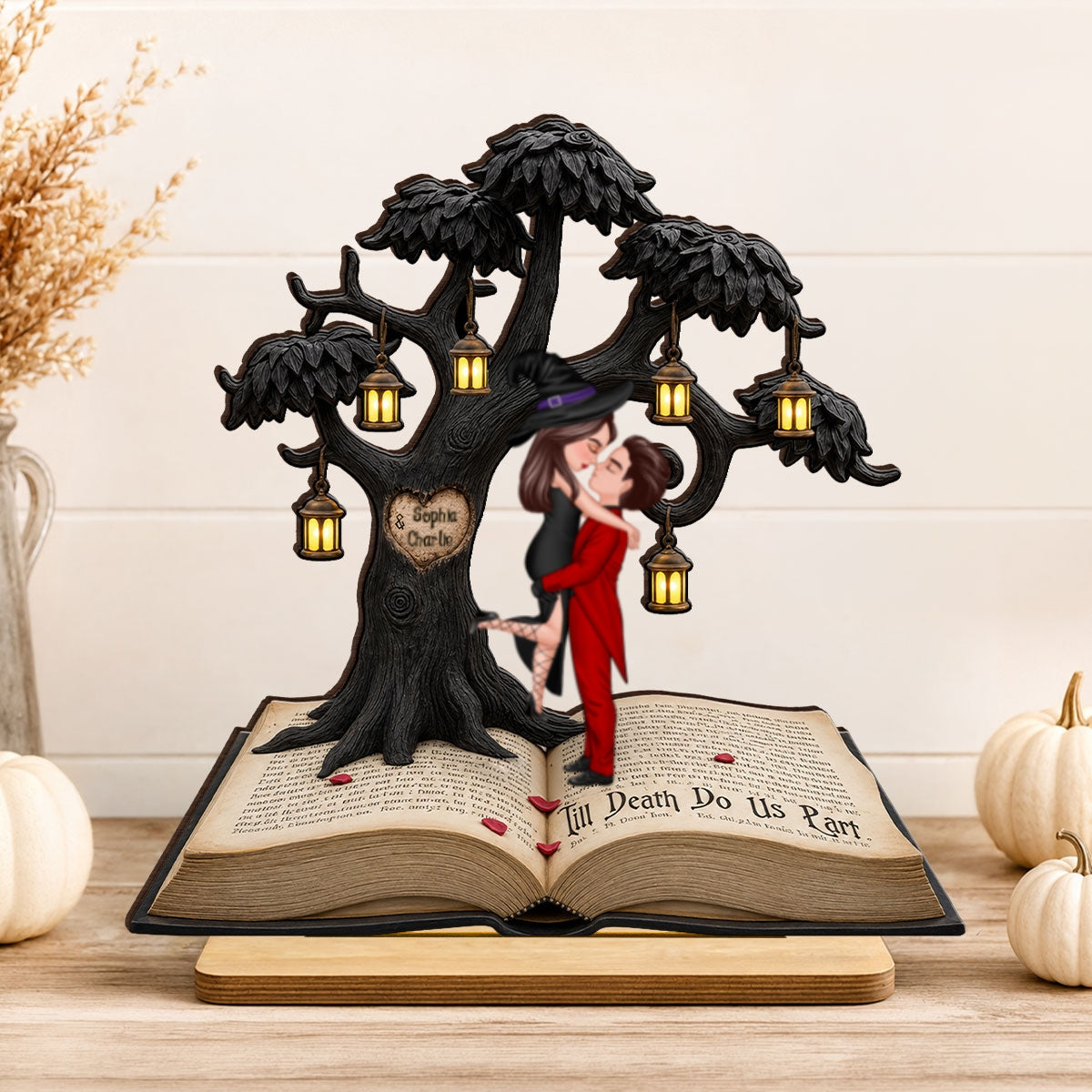 Spooky Love Story Couple - Personalized 2-Layered Wooden Plaque - Halloween Decor Gift, Gift For Couple