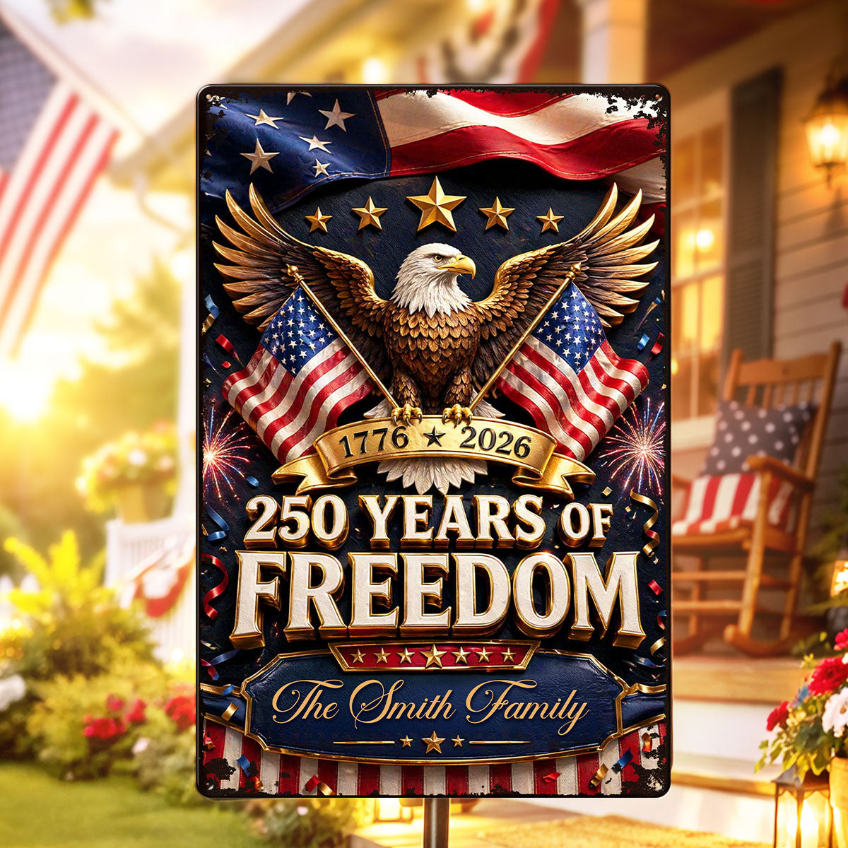 Proud 250th Anniversary America Patriotic - Personalized Metal Sign - 250 Years of Freedom, Family Decoration