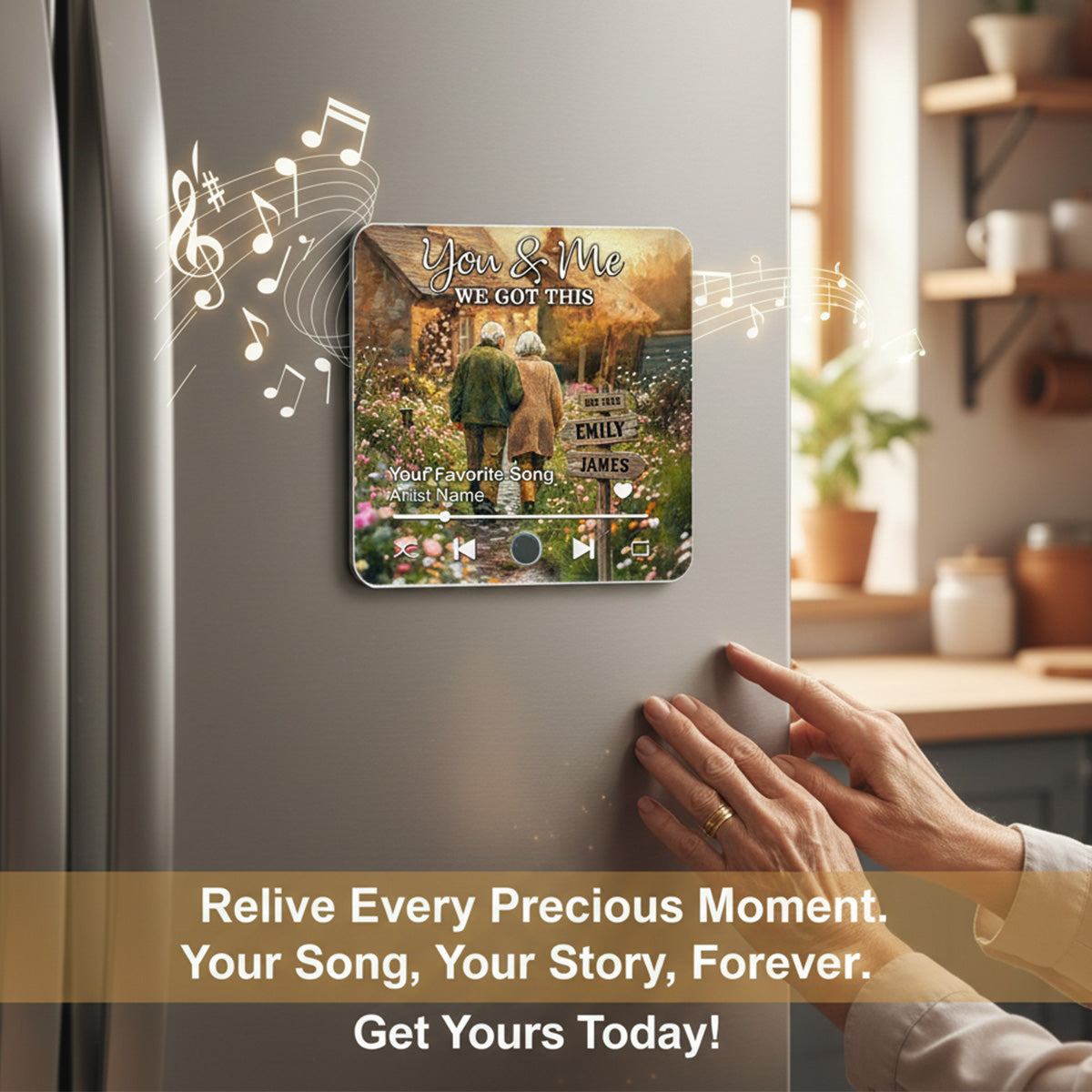 Old Couple Walking Down The Wildflower Road - Personalized Music Fridge Magnet - Anniversary, Valentine's Day Gift
