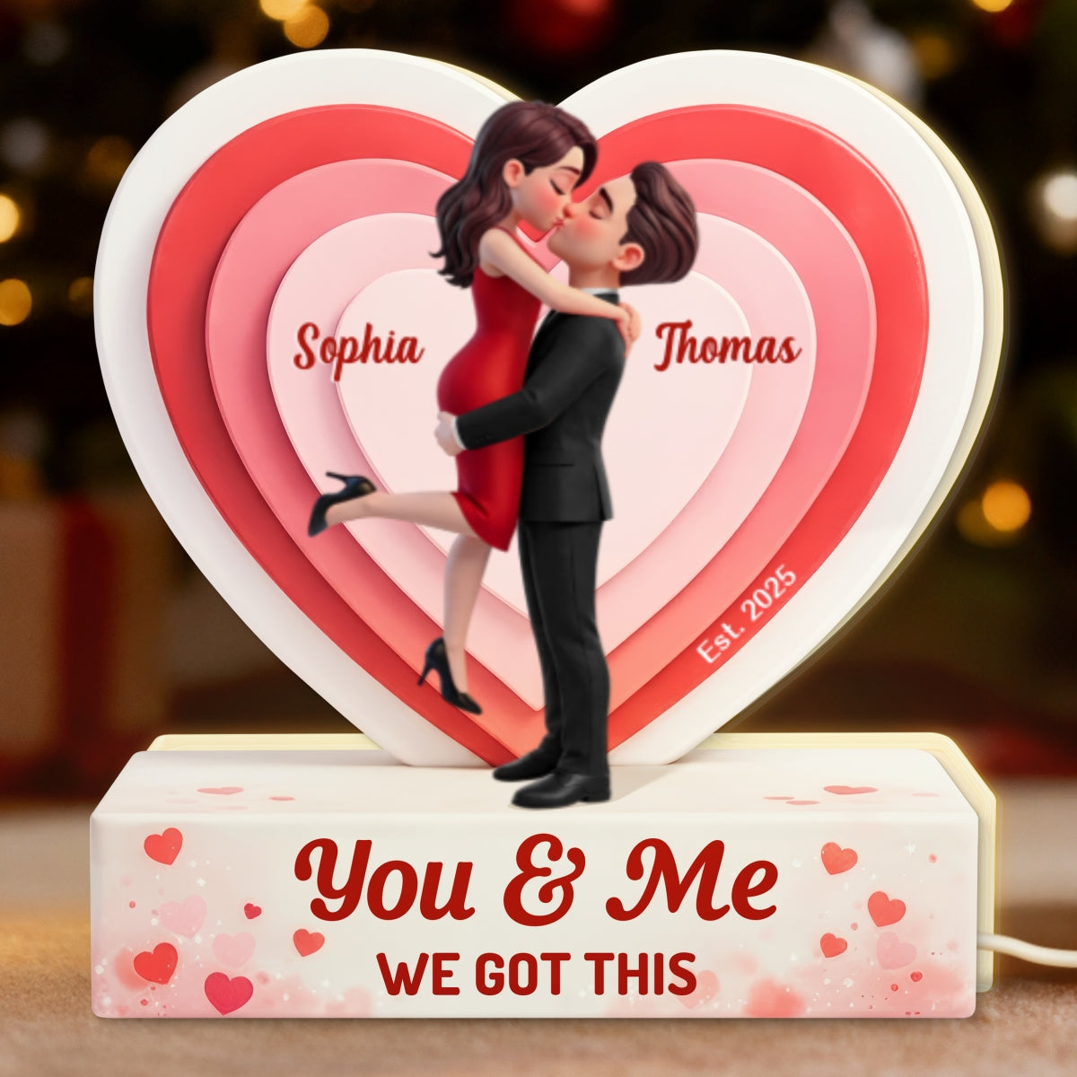 Eternal Love Romantic Couple Hugging Kissing - Personalized Light Box - Heartfelt Valentine's Day Gift, Anniversary Gift For Couple, For Him, For Her