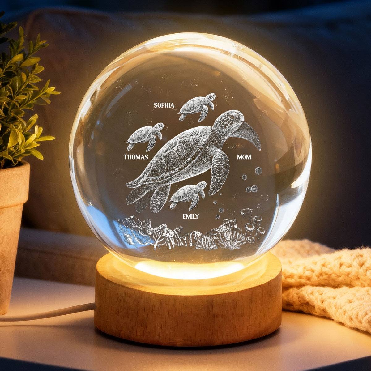 Mom Grandma Sea Turtle - Personalized Crystal Ball LED Night Light