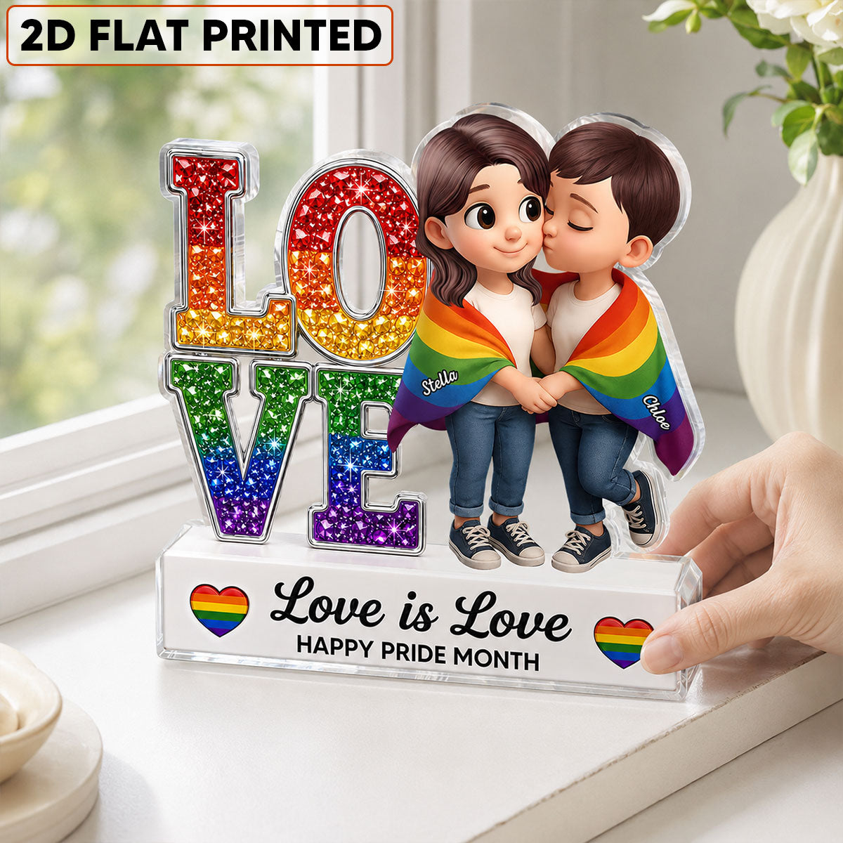 LGBT+ Couple Love Is Love - Personalized Acrylic Block Plaque - Gift For Couple, Happy Pride Month