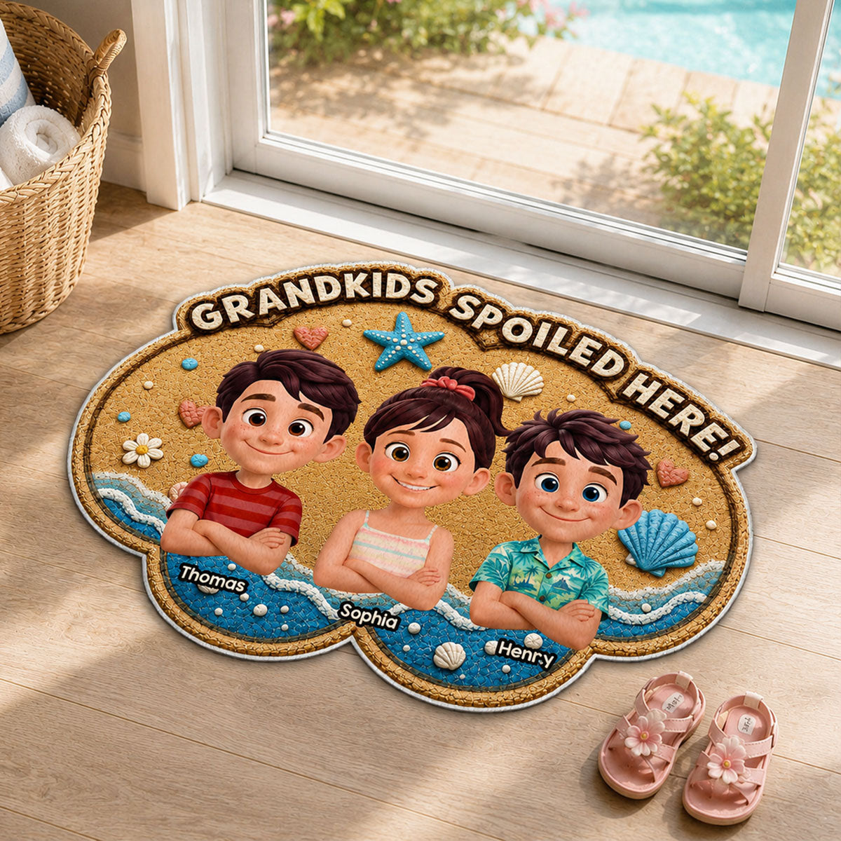 Grandkids Spoiled Here - Personalized Doormat - Gift For Grandparents, Summer Decor