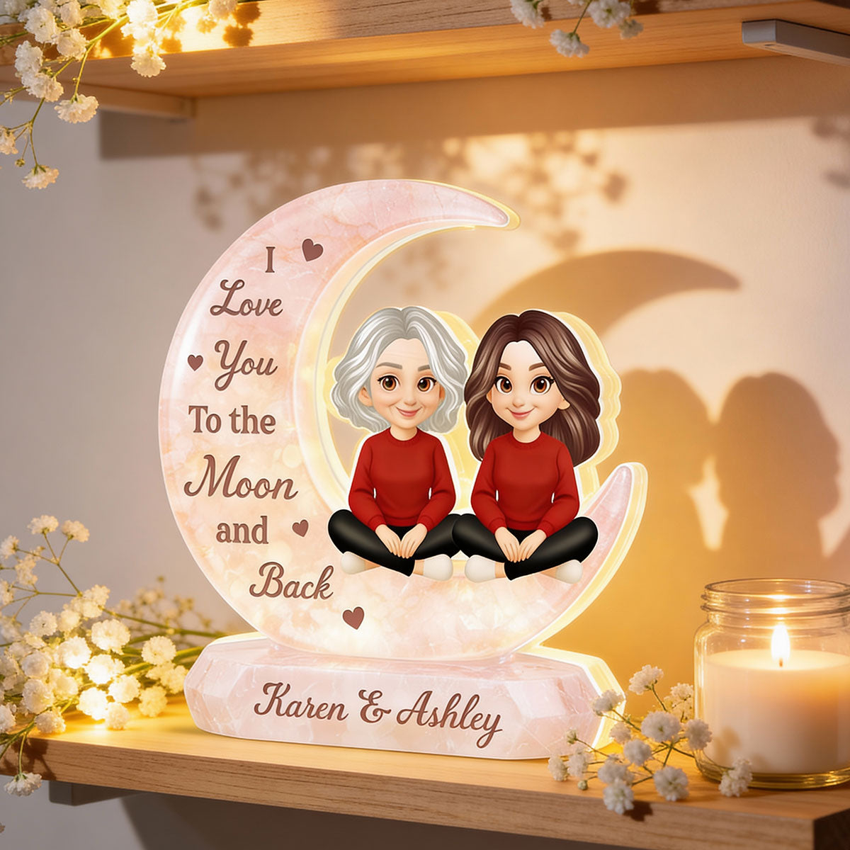 I Love You To The Moon Mom And Daughter - Personalized Light Box - Heartfelt Gift For Mom, Grandma