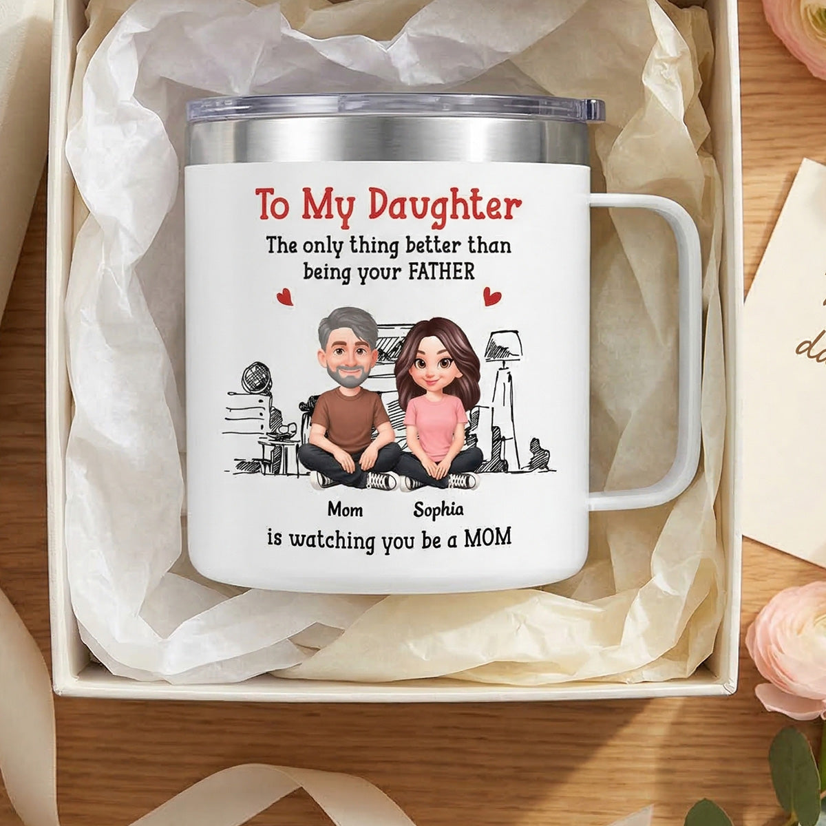 To My Daughter From Mom Dad - Personalized Tumbler With Handle - Heartfelt Mother's Day Gift For Daughter
