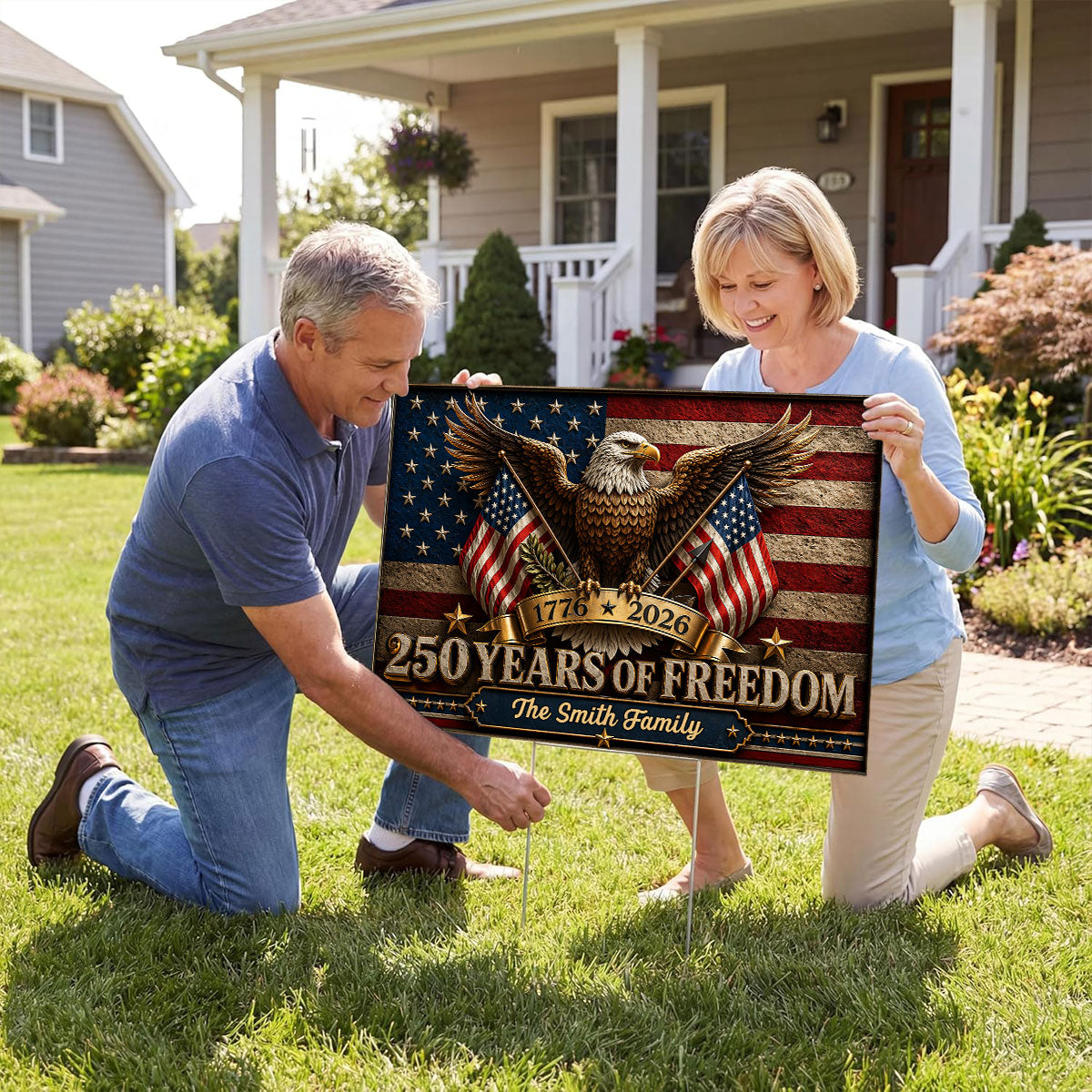 America 250th Anniversary Eagle - Personalized Yard Sign - 250th Anniversary America Patriotic, Family Decoration