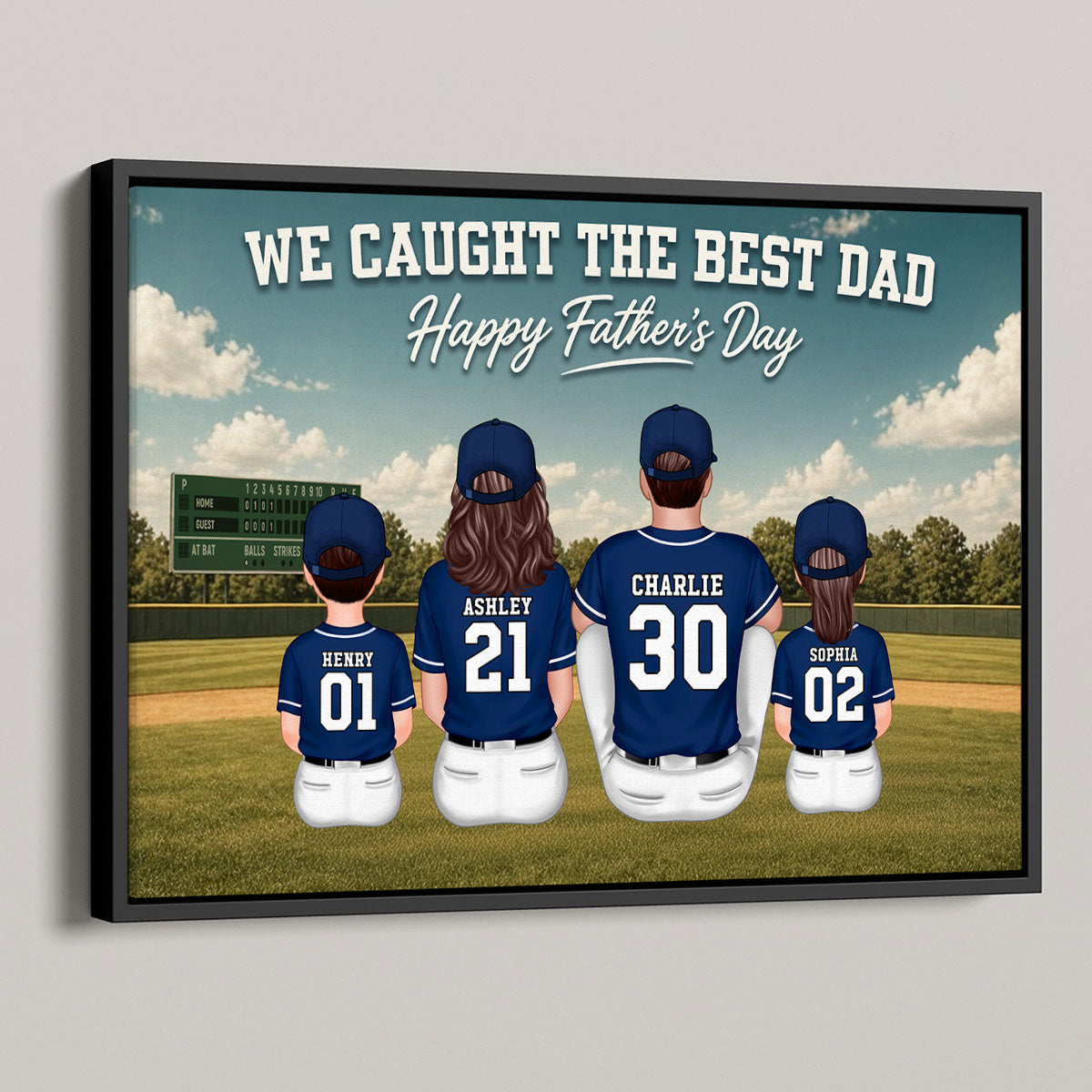 Retro Baseball Outfield We Caught The Best Dad - Personalized Poster - Father's Day Gift For Baseball Dad, Husband