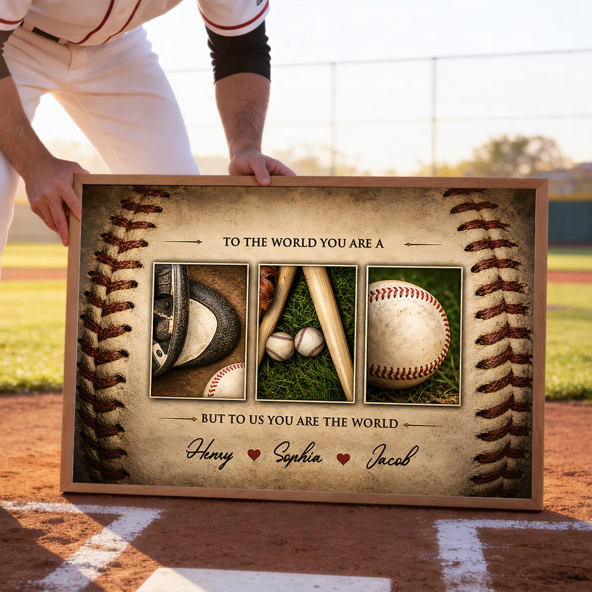 Baseball Dad to Us You Are the World - Personalized Poster - Father's Day Gift for Dad, Husband