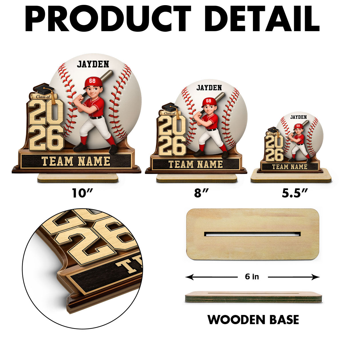 Baseball Softball Senior Keepsake 2D Flat - Personalized 2-Layered Wooden Plaque - Graduation Gift For Son, Daughter