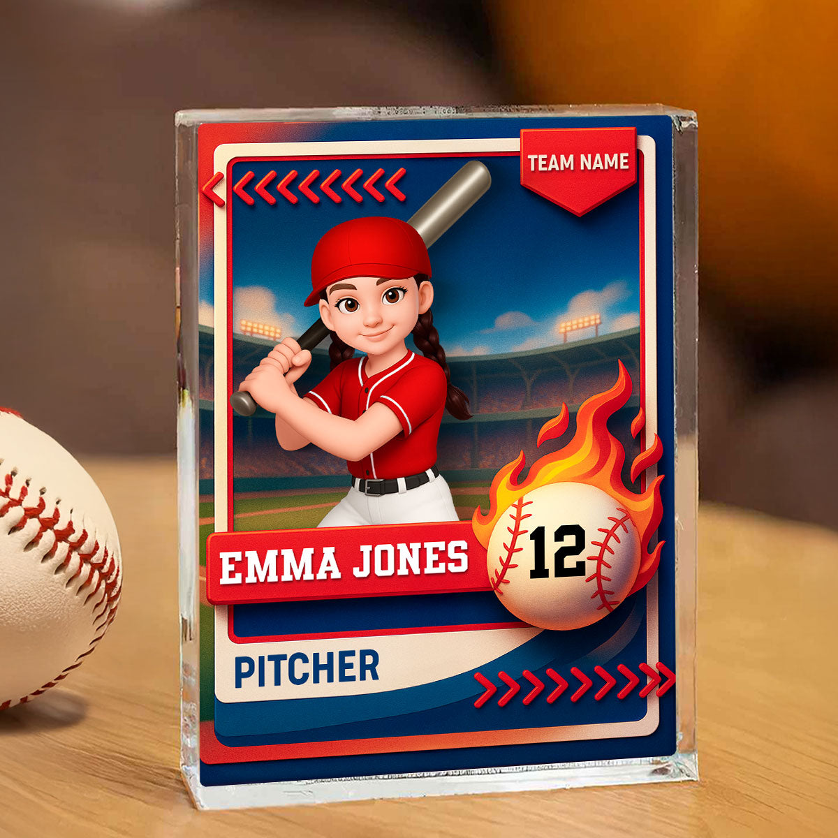 Baseball Trading Card - Personalized Acrylic Block Plaque - Christmas Gift for Son, Daughter, Grandkid