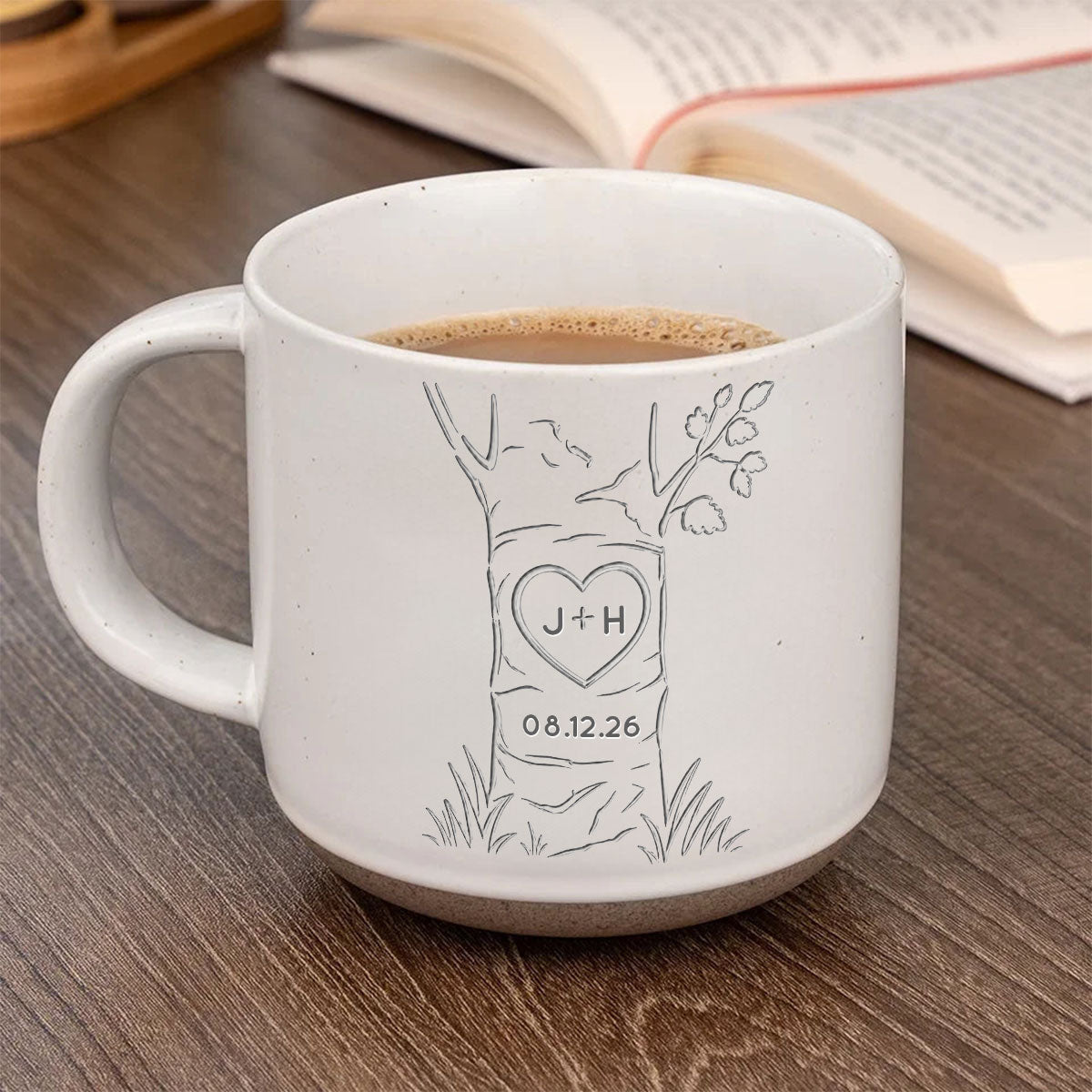 Carved in Love - Personalized Pottery Mug - Anniversary, Engagement Gift For Couple