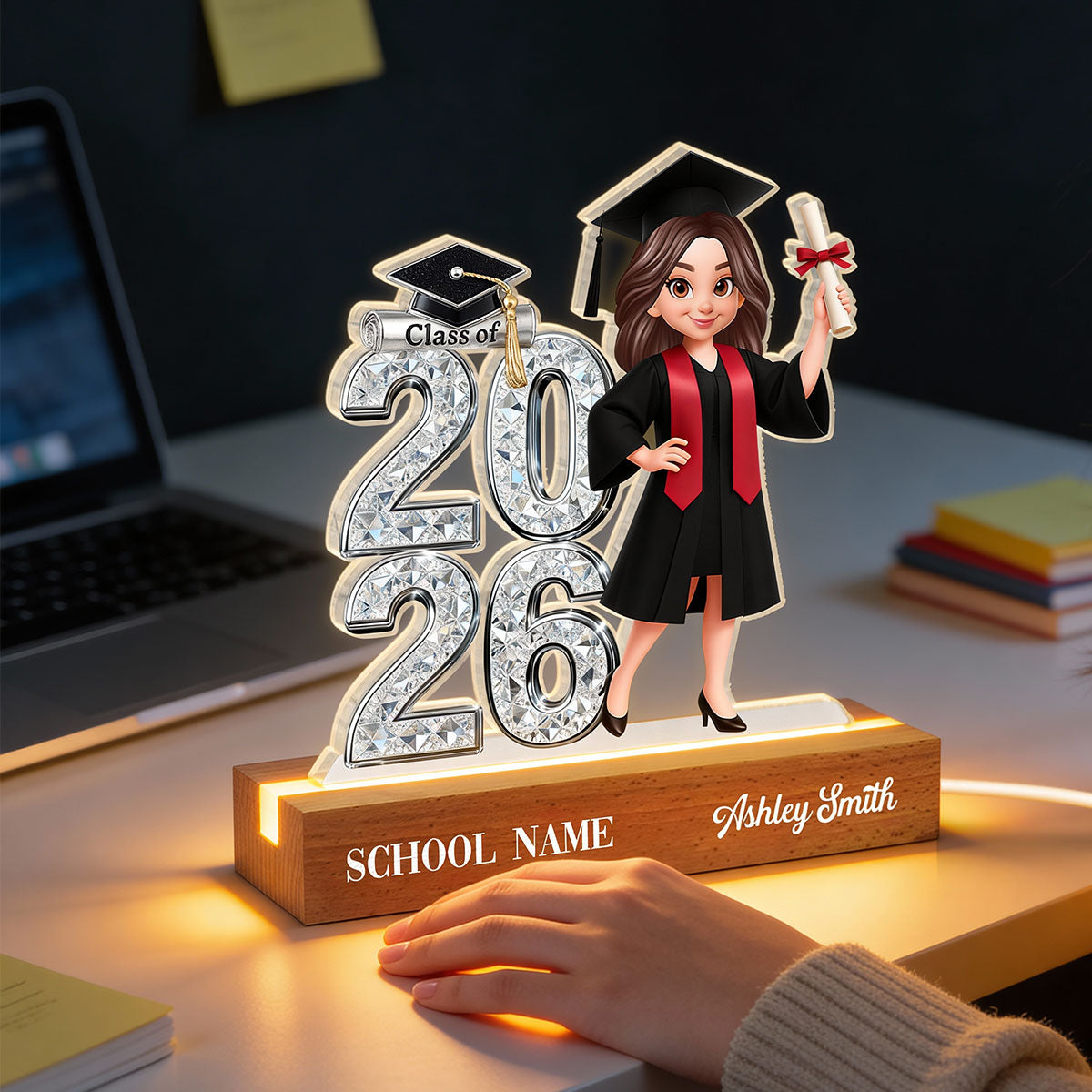 Class Of 2026 2027 Shiny Effect 2D Flat - Personalized Acrylic Block LED Night Light - Graduation Gift For Graduates, Daughter
