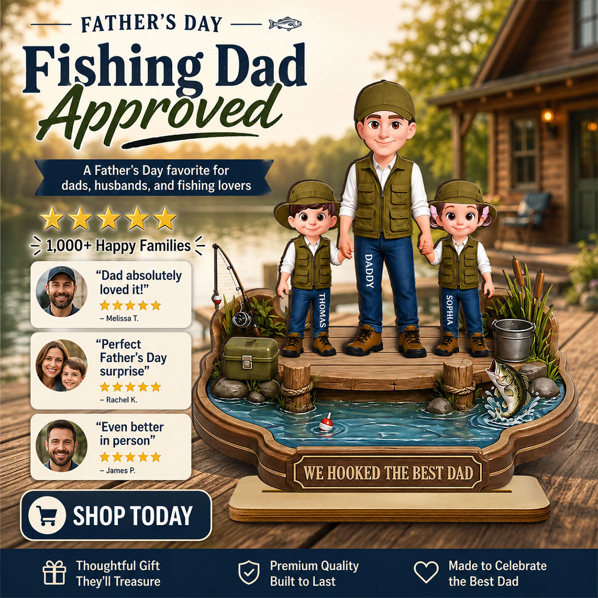 Dad's Little Fishing Partners - Personalized 2-Layered Wooden Plaque - Heartfelt Gift For Fishing Dad, Gift For Husband