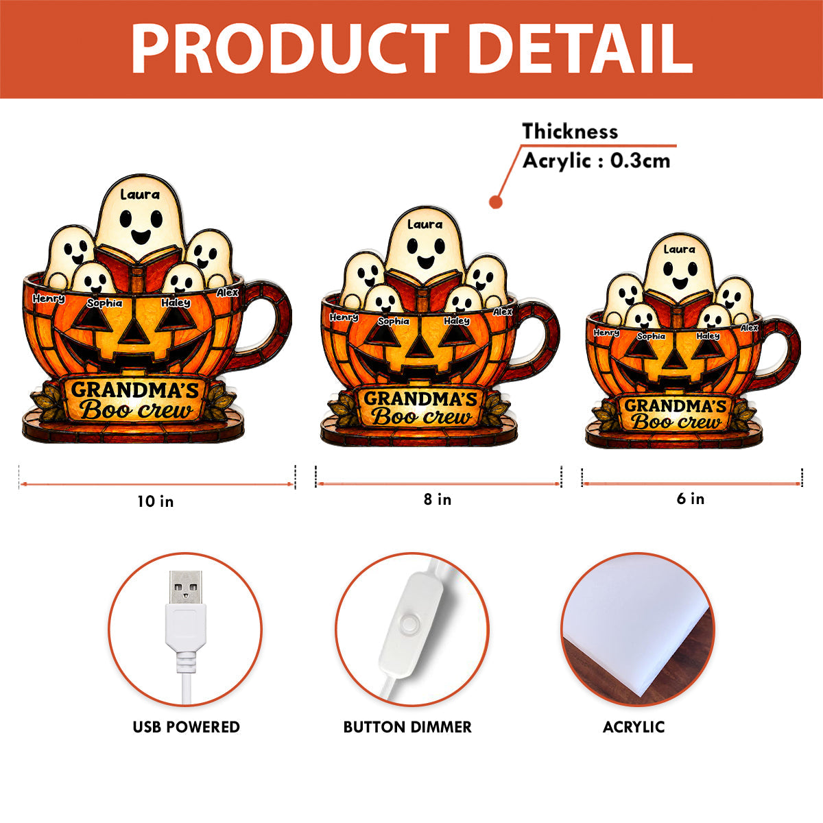 Grandma's Boo Crew - Personalized Light Box - Halloween Decor for Grandma