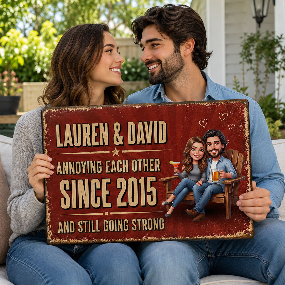 Custom Photo Couple Annoying Each Other - Personalized Metal Sign - Anniversary Gift for Her, for Him