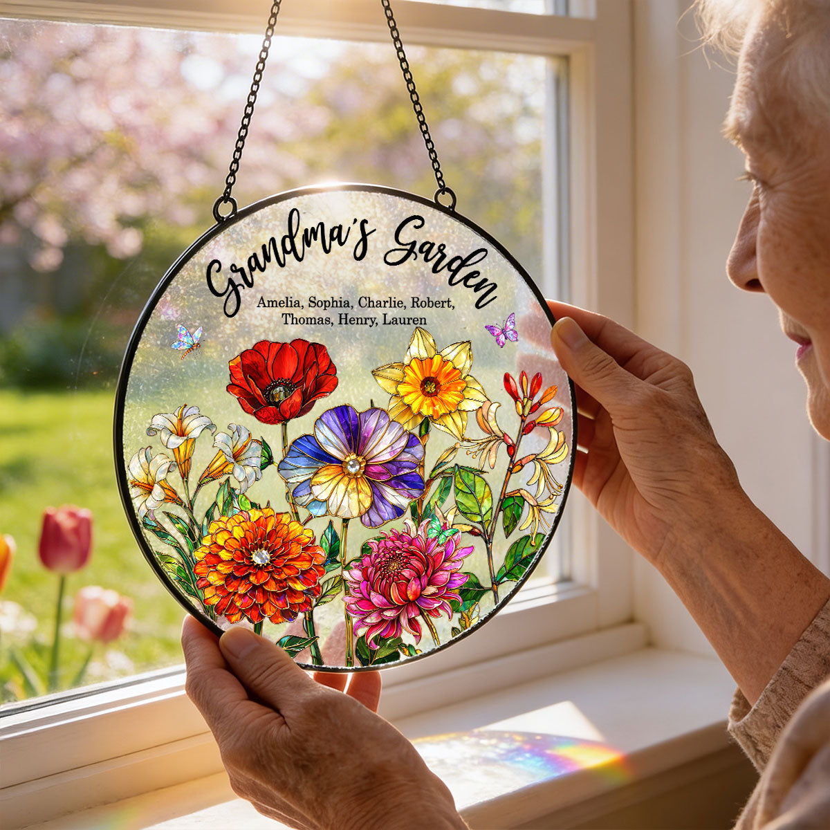 Custom Birth Flowers Grandma Mom's Garden - Personalized Suncatcher - Sentimental Mother's Day Gift for Grandma, Mom, Wife