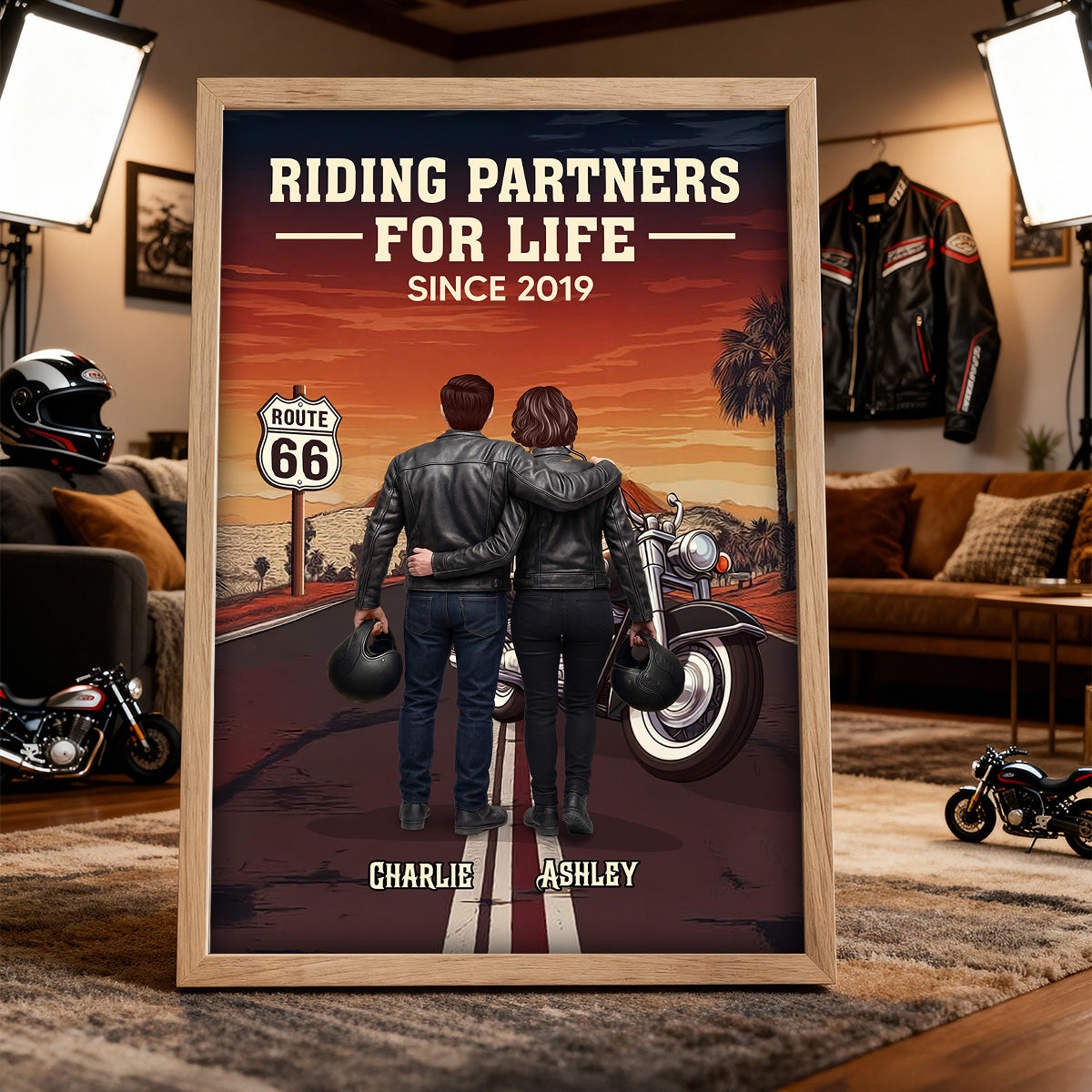 Eternal Love Biker Couple Riding Partners For Life - Personalized Poster - Heartfelt Valentine's Day Gift, Anniversary Gift For Couple, Bikers, Gift For Him, For Her