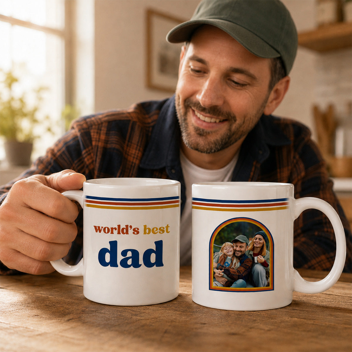 World's Best Dad Grandpa Retro 70s Style Custom Photo - Personalized Mug - Father's Day Gift For Husband, Dad, Grandpa