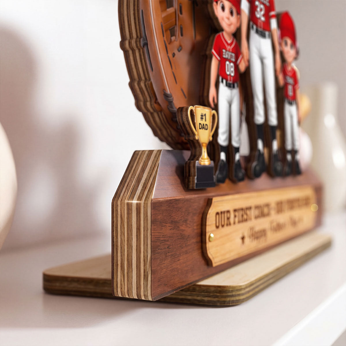 Baseball No.1 Dad We Caught The Best Dad - Personalized 2-Layered Wooden Plaque -  Gift For Dad