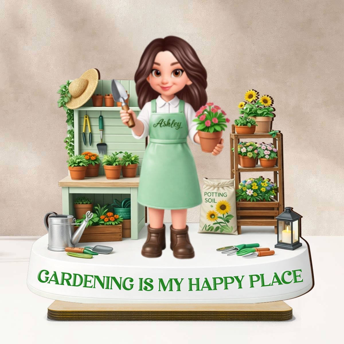 Gardening Is My Happy Place - Personalized 2-Layered Wooden Plaque - Gift For Mom, Grandma