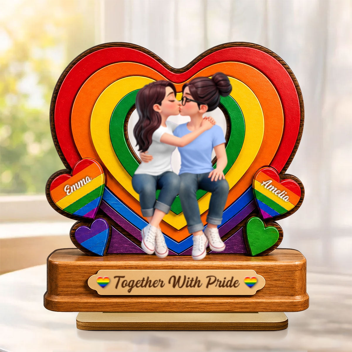 Together With Pride LGBT+ Couple - Personalized 2-Layered Wooden Plaque - Gift For Couple, Happy Pride Month