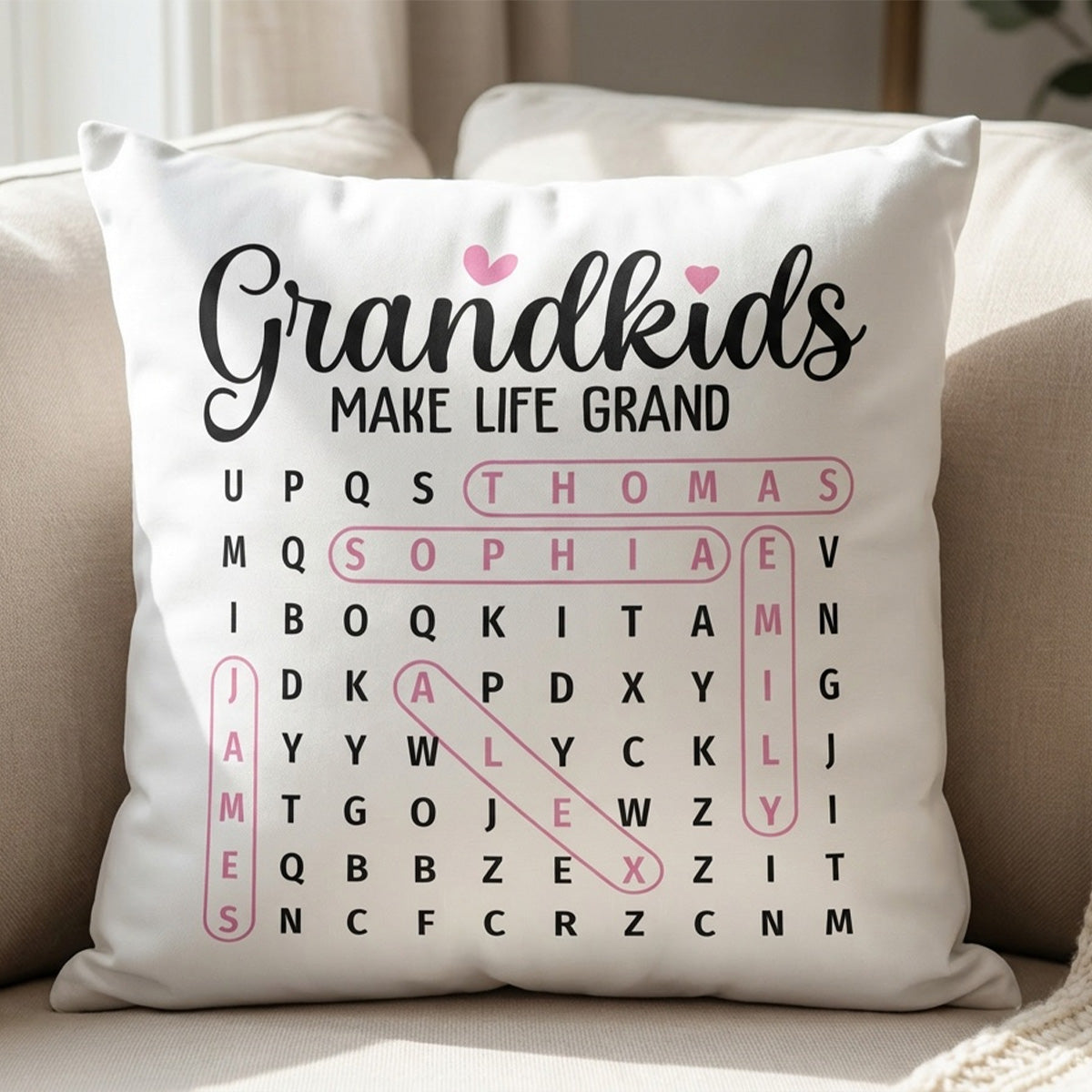 Grandma's Favorite People Word Search Puzzle - Personalized Pillow - Mother's Day Gift For Grandma Mom