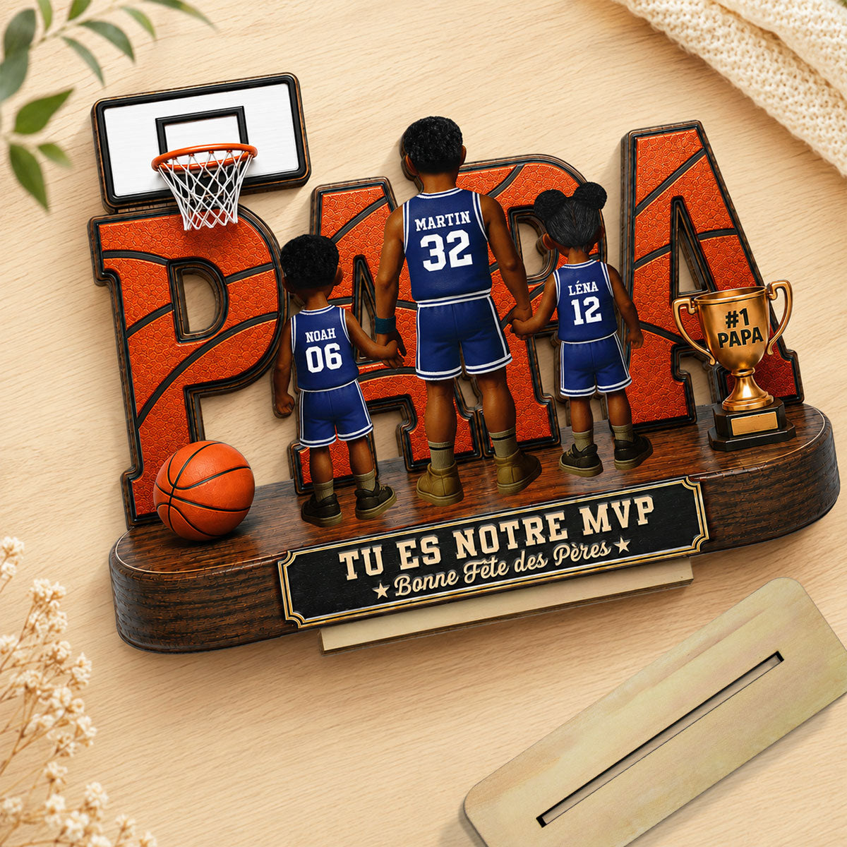 Papa basketteur légendaire - Tu es notre MVP - Plaque personnalisée en bois 2 couches - Cadeau de Fête des Pères pour papa, mari et fans de basketball