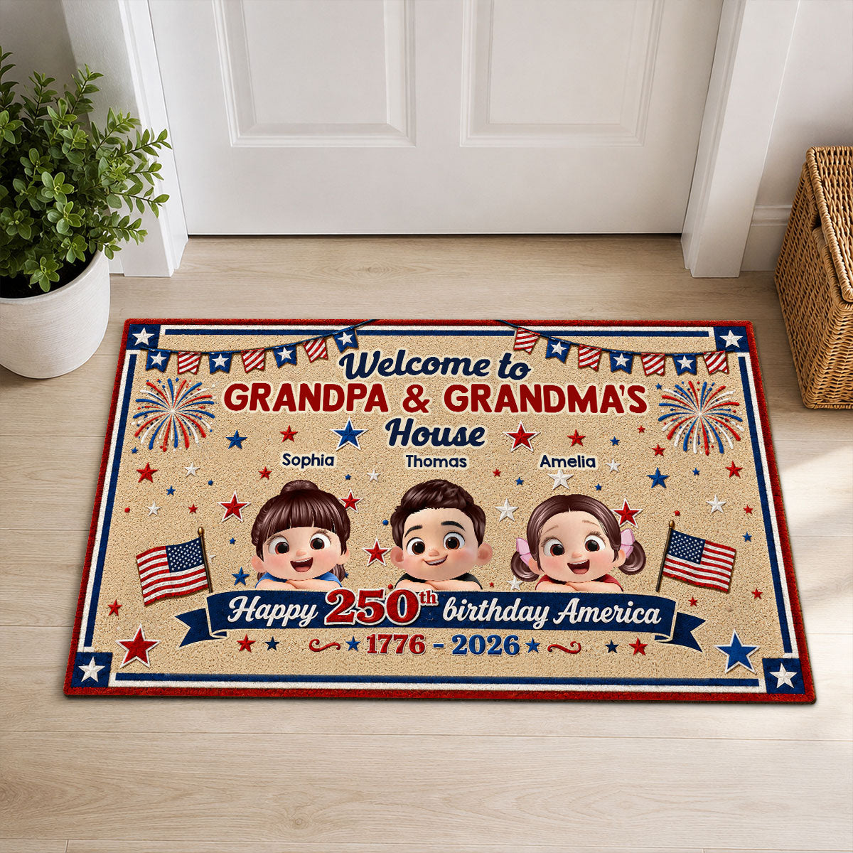 Welcome To Grandma Grandpa America 250th Anniversary - Personalized Doormat - Gift For Grandparents